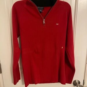 Polo Jeans Company Sweater women’s size XL Red long sleeve 1/4 zip BLEACH‎ SPOT